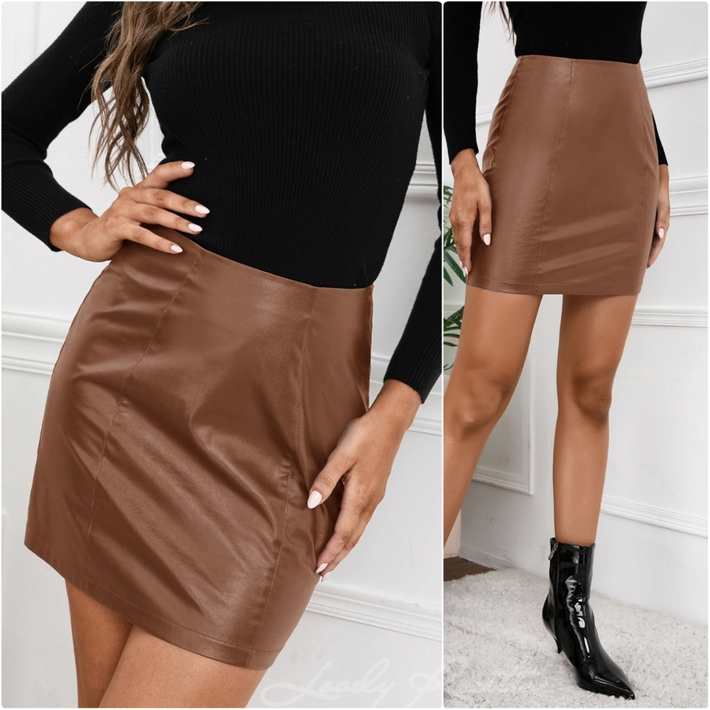 Classic Brown Faux Leather Mini Skirt